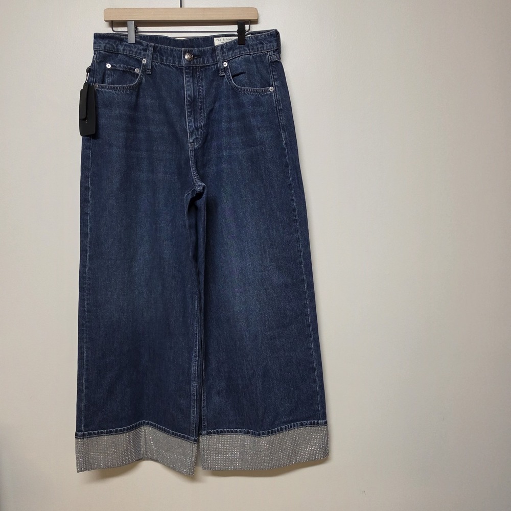 NWT Rag & Bone $368 The Sofie High Rise Ankle Wide Jeans In Dawn Jewel Size: 31‎ - Picture 2 of 10
